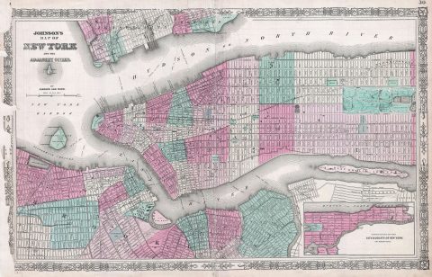 1865 Johnson Map of New York City and Brooklyn