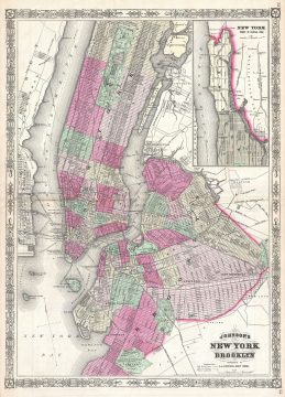 1866 Johnson Map of New York City and Brooklyn