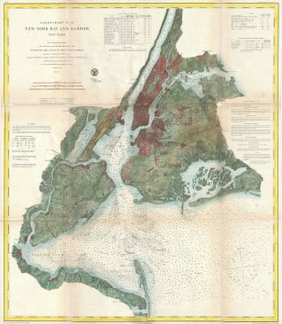 1866 U.S. Coast Survey Nautical Chart of Map of New York City and Harbor