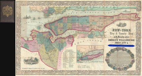 1855 Magnus Map of New York City and Brooklyn - old color!
