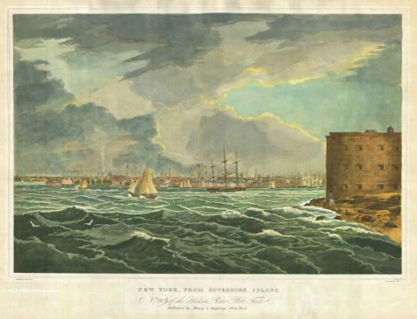 1825 Wall and Hill View of New York City from the Hudson River Port Folio