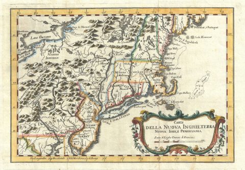 1763 Gazzettiere Americano Map of the British Colonies: New York, Pennsylvania, New Jersey, Masssach