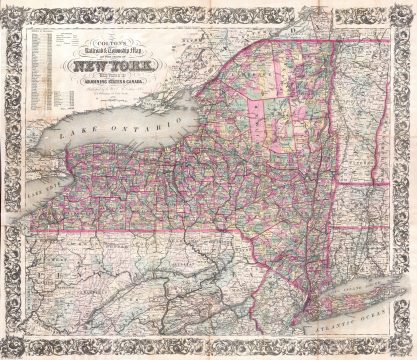 1876 Colton Railroad Pocket Map of New York State