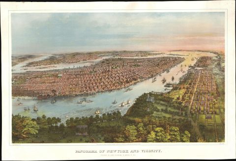 1866 Bachmann Chromolithograph View of New York City w/Elysian Fields