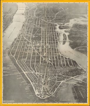 1937 Freedman Bird's Eye View SuperVue Map of New York City
