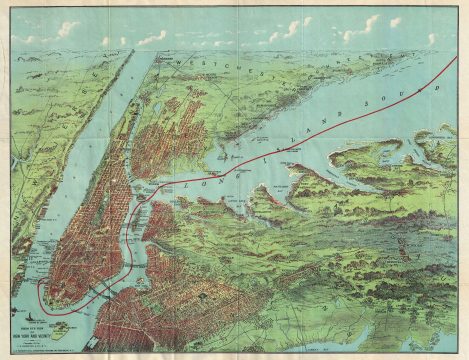 1912 Hammond Birds Eye View Map of New York City and Vicinity