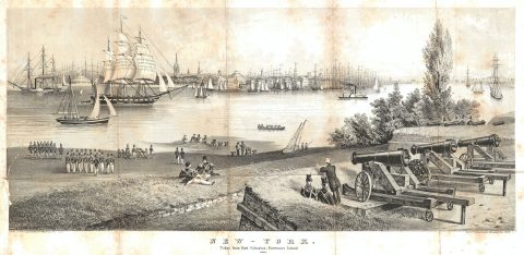1860 Valentine View of New York City from Governors Island