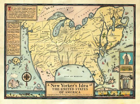 1939 Wallingford Map of the United States as seen by a New Yorker
