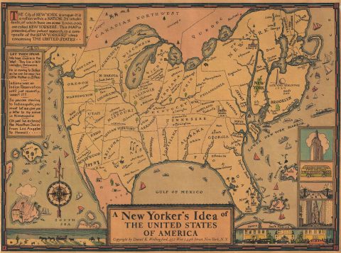 1939 Wallingford Map of the United States as seen by a New Yorker
