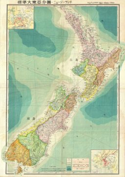 1943 Japanese World War II Map of New Zealand (text in Japanese)