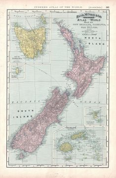 1892 Rand McNally Map of New Zealand, Tasmania, and Fiji