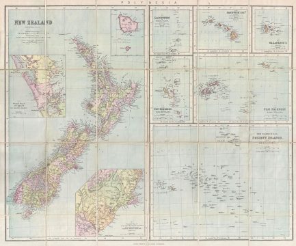 1888 Philip Map of New Zealand and Polynesia