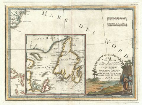 1797 Cassini Map of Newfoundland, Canada and Cape Fear, North Carolina