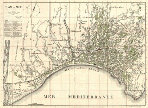 1920 Gandini Map of Nice, France