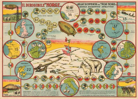 1926 Board Game Map of the the Italian crossing of the North Pole