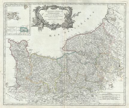 1751 Vaugondy Map of Normandy, France