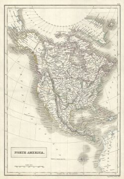 1844 Black Map of North America and the United States