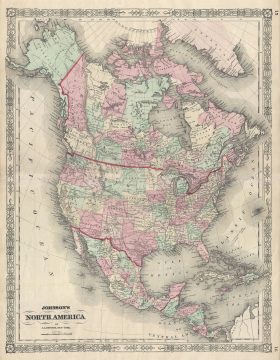 1866 Johnson Map of North America (Canada, United States and Mexico)