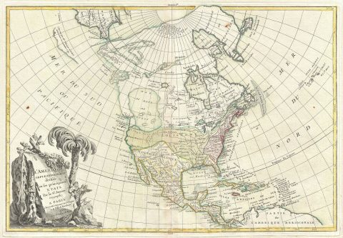 1762 Janvier Map of North America (Sea of the West, First Edition)