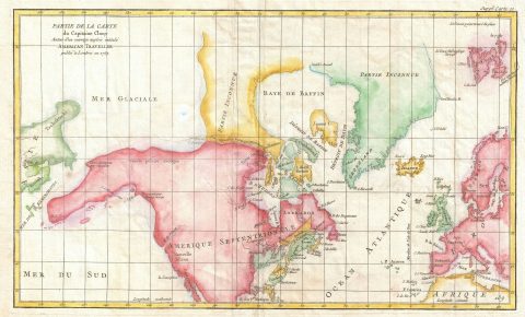 1772 Vaugondy and Diderot Map the North America illustrating Cluny's Voyages