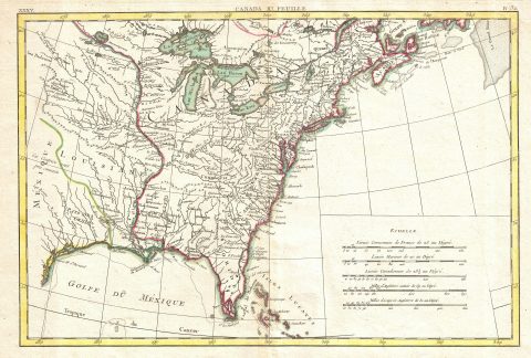 1776 Bonne Map of Louisiana and the British Colonies in North America