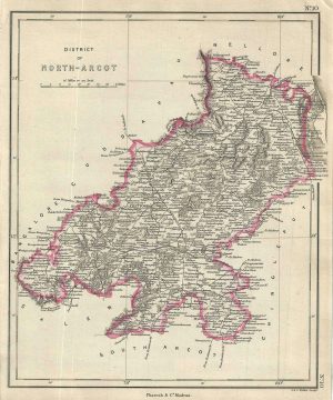 1854 Pharoah and Company Map of the District of North Arcot, Tamil Nadu, India