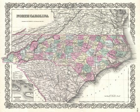 1855 Colton Map of North Carolina