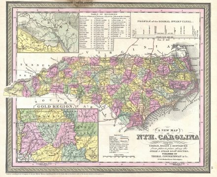 1854 Mitchell Map of North Carolina with the Gold Region