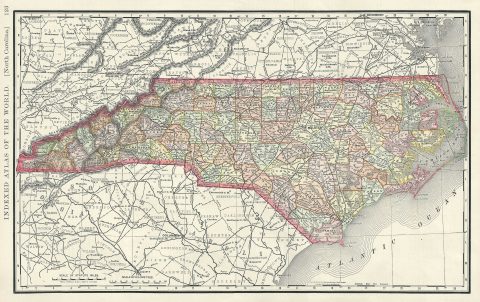 1888 Rand McNally Map of North Carolina, United States