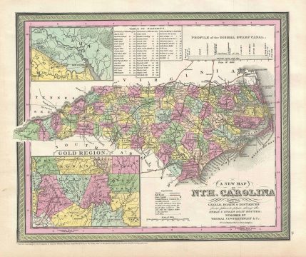 1854 Mitchell Map of North Carolina with the Gold Region