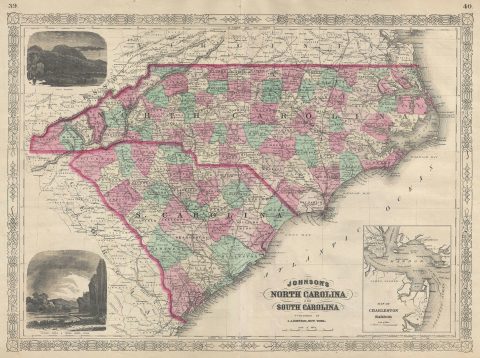 1866 Johnson Map of North Carolina and South Carolina
