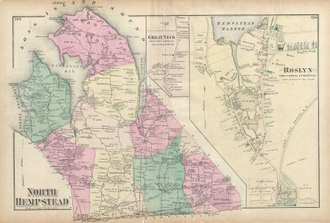 1873 Beers Map of North Hempstead, Great Neck, and Roslyn, Long Island, New York
