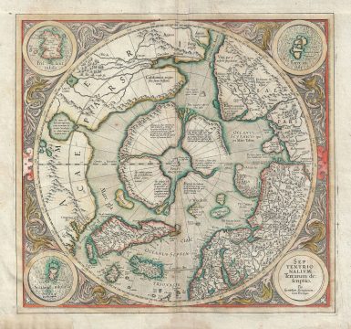 1606 Mercator Hondius Map of the Arctic (First Map of the North Pole)