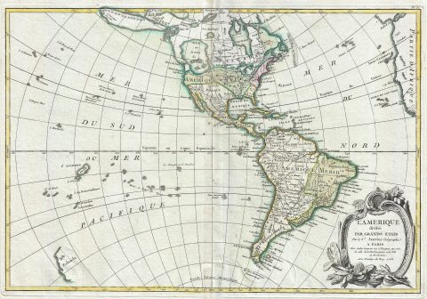 1762 Janvier Map of North America and South America (Sea of the West)