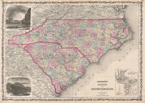 1861 Johnson Map of North and South Carolina
