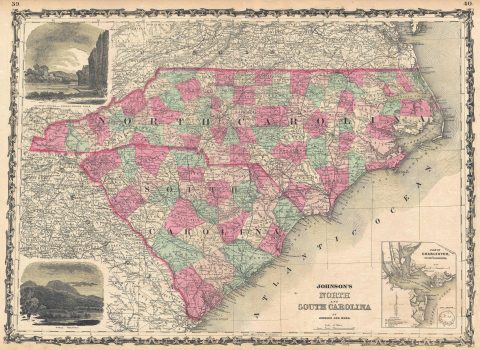 1864 Johnson Map of North Carolina and South Carolina