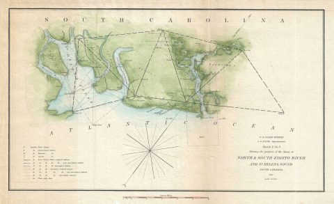 1851 U.S. Coast Survey Map of North and South Edisto Rivers, South Carolina