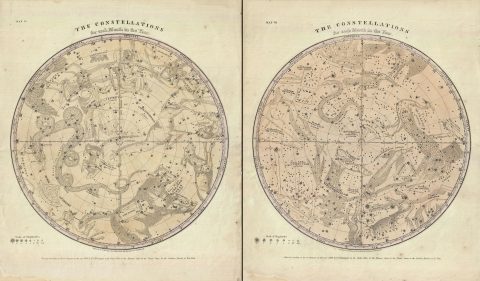 1856 Burritt - Huntington Map of the Stars and Constellations of the Two Hemispheres (2 Maps)