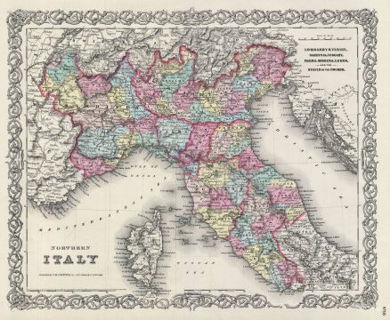 1856 Colton Map of Northern Italy and Corsica