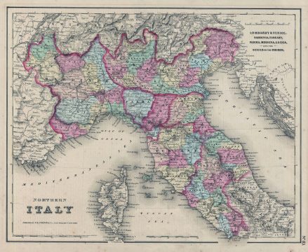 1855 Colton Map of Northern Italy