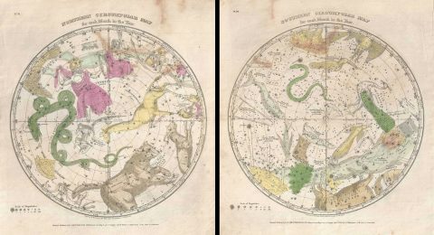1835 Burritt - Huntington Map of the Constellations of the 2 Hemispheres