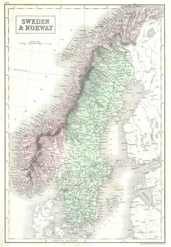 1851 Black Map of Norway and Sweden (Scandinavia)