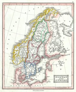 1845 Ewing Map of Scandinavia (Norway and Sweden)