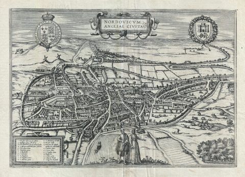 1581 Braun and Hogenberg View Map of Norwich, England