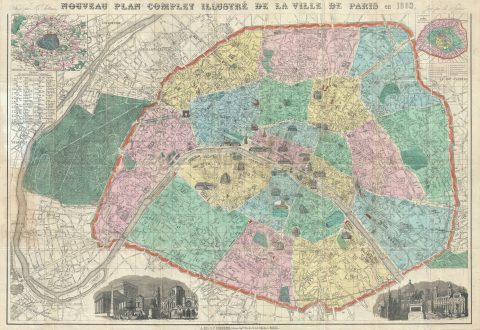 1883 Vuillemin Map or City Plan of Paris, France