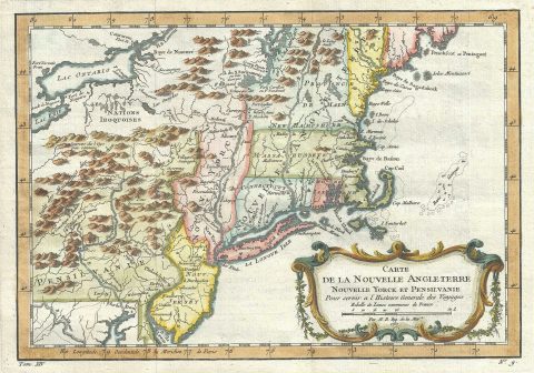 1757 Bellin Map of New England (Pennsylvania, New Jersey, New York, Connecticut, Massachusetts, New