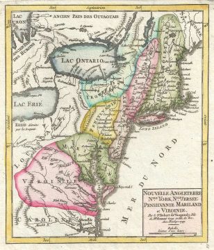 1749 Vaugondy Map of the English Colonies: New England, New York, Virginia
