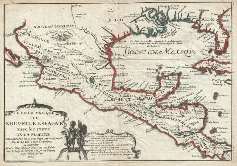 1702 De Fer Map of Mexico, Florida, and the Gulf Coast