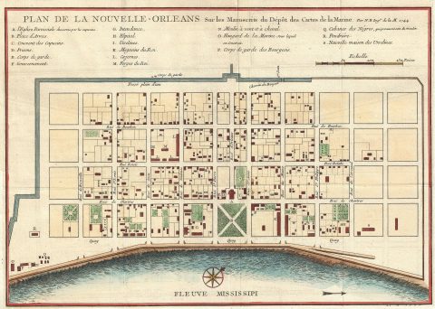 1744 Bellin Map of New Orleans, Louisiana