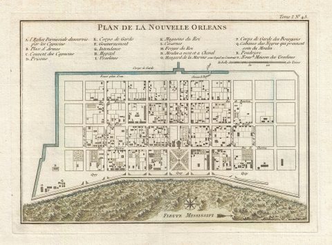 1764 Bellin Map of New Orleans, Louisiana